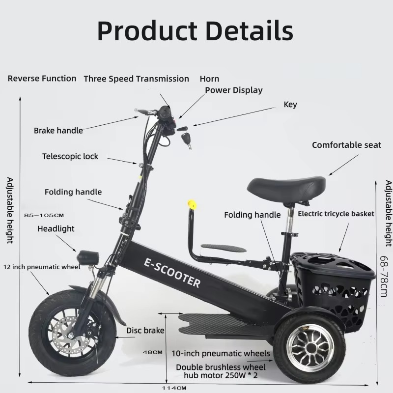 【2026】3 Wheel 2 Seats Folding  - Folding Electric Scooter ulasan dan harga